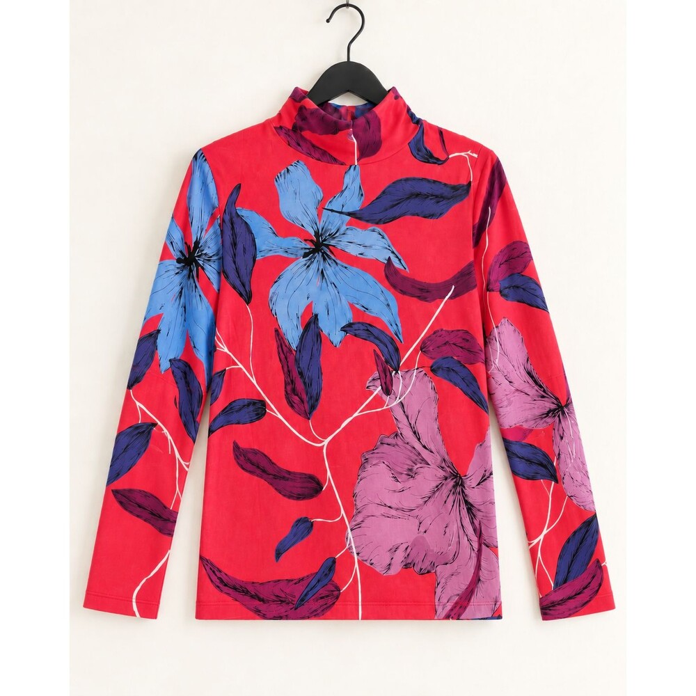 THE KIT Turtleneck Womens XL Floral Bamboo Cotton Stretch Long Sleeve Art Print